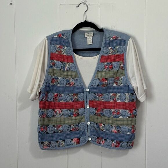 Vintage Koret patchwork Pinwheel T-Shirt Vest Large - Picture 3 of 6